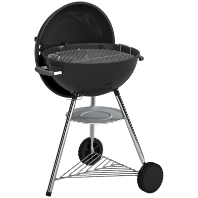Outsunny Barbecue a Carbone Rotondo con Ripiano e Ruote Nero