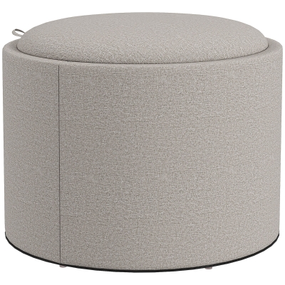 HOMCOM Hocker Polsterhocker, Leinen, versteckter Stauraum, umkehrbarer Deckel, 56cm x 56 cm x 42 cm, Hellgrau + Natur
