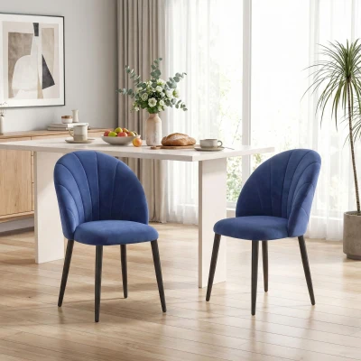 HOMCOM Lot de 2 Chaises Salle à Manger Rembourrées Bleu