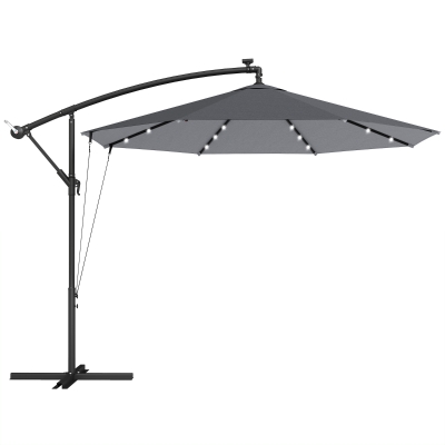 Outsunny Ombrellone Decentrato con 32 Luci LED e Manovella Grigio