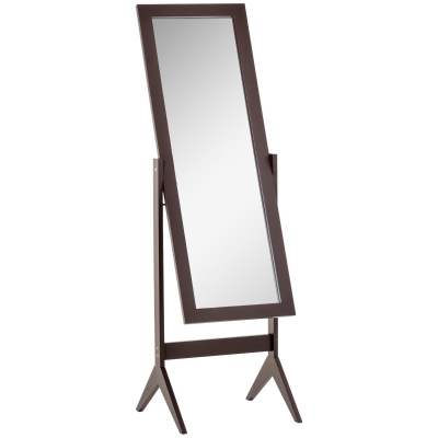 HOMCOM Standspiegel Ganzkörperspiegel Schminkspiegel Erhöhte Füße Pflegeleicht MDF Kaffee 47 x 46 x 148 cm