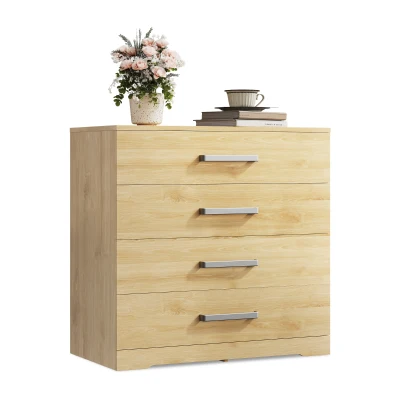WLIVE Chest of Drawers with 4 Drawers, Metal Handles and Runners, Modern Storage Drawers for Bedroom, Kids Room, Closet, Oak
