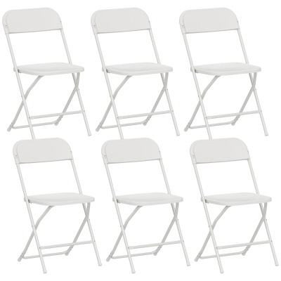 HOMCOM 6er-Set Klappstühle, faltbare Stühle mit Ablauflöchern, Stahlrahmen, vielseitig einsetzbar, Weiß