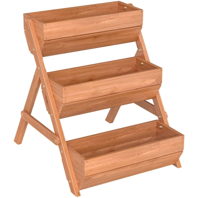 Outsunny 3 Tier Wooden Raised Garden Bed 66L 65x75cm Brown