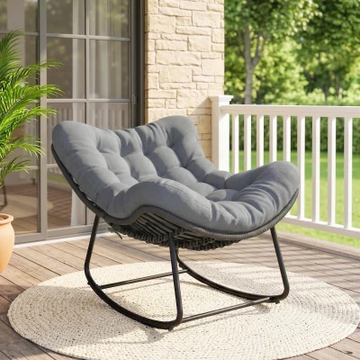Outsunny Sedia a Dondolo stile Boho con Cuscino Grigio Scuro
