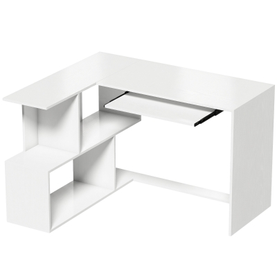 HOMCOM Bureau d’Angle Blanc 120x100cm Informatique 4 Compartiments