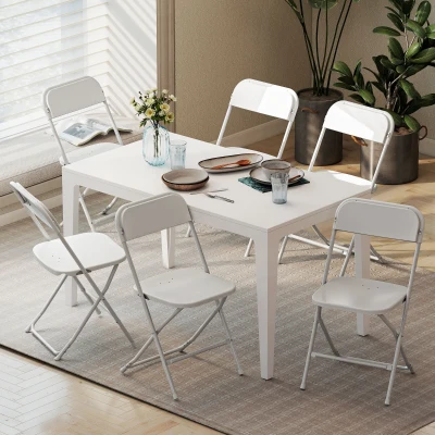 HOMCOM 6er-Set Klappstühle, faltbare Stühle mit Ablauflöchern, Stahlrahmen, vielseitig einsetzbar, Weiß