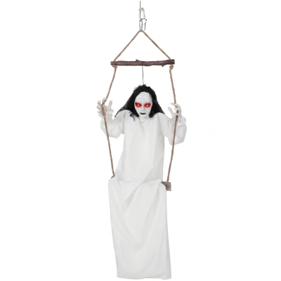 HOMCOM Animated Hanging Swing Ghost Halloween Decoration 170cm White