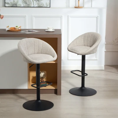 HOMCOM Lot 2 Tabourets Bar Pivotants Réglables Tissu Beige
