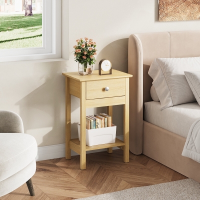 WLIVE Wooden Bedside Table, Nightstand with Shelf Drawer, Wooden Side Sofa Tables, for Small Spaces, End Tables for Living Room, Bedroom (1, Oak)