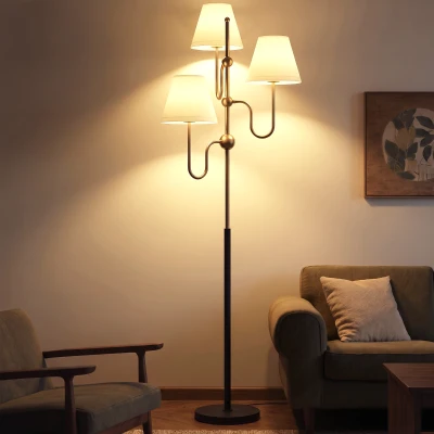 HOMCOM Floor Lamp 165cm 3-Light with Foot Switch Black