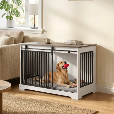 PawHut Large Dog Crate Furniture Sliding Barn Door 100cm White