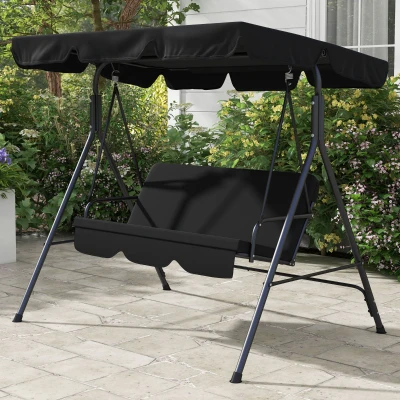 Outsunny Balancelle Jardin 3 Places Acier Noir Polyester
