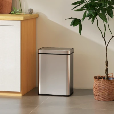 HOMCOM 50 L Sensor-Mülleimer, automatischer Deckel, Edelstahl, vielseitig einsetzbar, Silberfarben