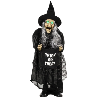 HOMCOM Animated Witch Halloween Decor Sound Light 94cm