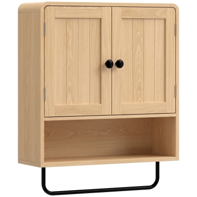 HOMCOM Wall Cabinet 2-Door Adjustable Shelf Storage Oak