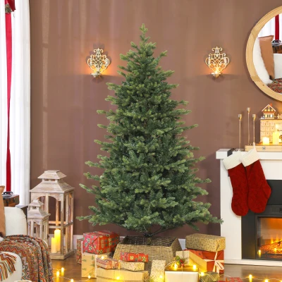 HOMCOM Künstlicher Weihnachtsbaum mit realistischen Zweigen, Kunst-Tannenbaum, Metallständer, leichte Montage, Grün