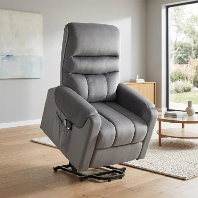 HOMCOM Fauteuil Releveur Électrique Massage Chauffant Velours Gris