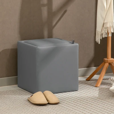 HOMCOM Sitzhocker mit Stauraum Hocker mit Deckel, Quadratischer Fußhocker Sitzwürfel Kunstleder 40 x 40 x 40 cm Grau
