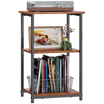 WLIVE 3-Tier Side Table, Built with Robust Steel Frame and Adjustable Feet, Top Shelf Comes with 19kg Load Bearing, Suitable for Living Room, Bedroom and Office, Rustic Brown