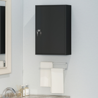 kleankin Armoire Murale Salle de Bain 3 Étagères 40x18x60cm Noir
