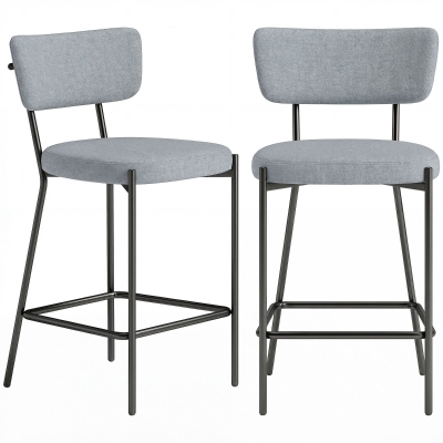 HOMCOM Lot de 2 Tabourets de Bar Gris avec Dossier et Repose-Pieds
