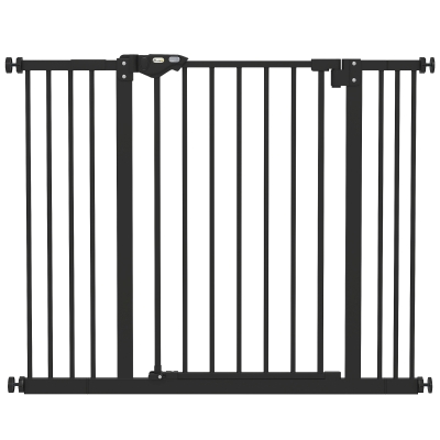 PawHut Barrera de Seguridad para Perros 74-100 cm con Extensiones Montaje a Presión y Doble Bloqueo Negro