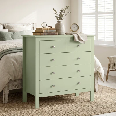 HOMCOM Modern 5 Drawer Chest Wide Storage Unit Sage Green