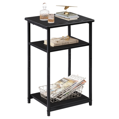WLIVE 3-Tier Side Table, Built with Robust Steel Frame and Adjustable Feet, Top Shelf Comes with 19kg Load Bearing, 56 x 37 x 31cm Size, Suitable for Living Room, Bedroom and Office, Embossed Black