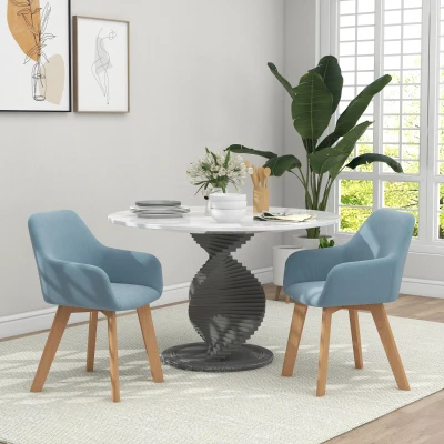 HOMCOM Lot de 2 Chaises Salle à Manger Velours Bleu Pieds Bois