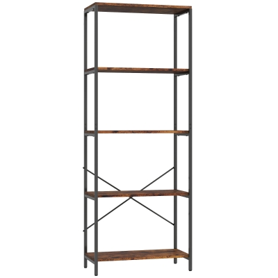 HOMCOM Bücherregal, 5 Ebenen, Metall, Melaminoberfläche, Braun