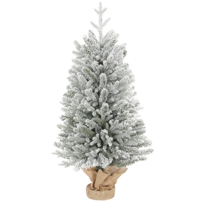 HOMCOM Mini Künstlicher Weihnachtsbaum 90 cm künstlich Tannenbaum mit Schnee, 486 Spitzen Zementbasis Leinenbezug
