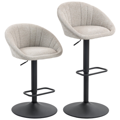 HOMCOM Lot 2 Tabourets Bar Pivotants Réglables Tissu Beige