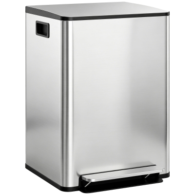 HOMCOM Mülleimer mit 2x30L Fächern, Soft-Close-Deckel, Fingerabdrucksicher, Edelstahl, Silber