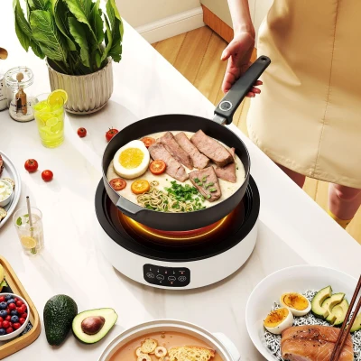 HOMCOM Dual-Keramikkochfeld, 2-in-1 Design, zum Kochen und Grillen, 2000W, 4 Hitzestufen, LED-Display, Fettfangschale, Weiß