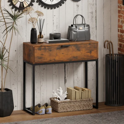 HOMCOM Konsolentisch Flurtisch mit Schublade, Industrie-Design, Flur Wohnzimmer, 80x30x76 cm, Schwarz