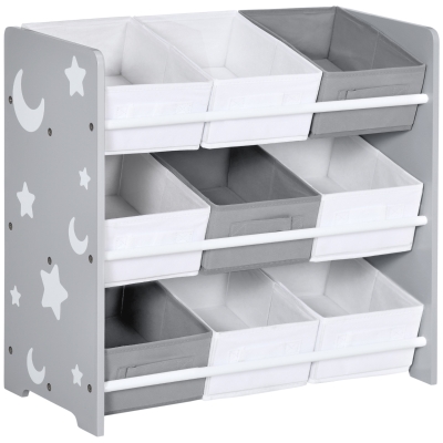 ZONEKIZ Organizador de Juguetes con 9 Cajas de Tela no Tejida Extraíbles para Dormitorio Guardería 63x30x60 cm Gris