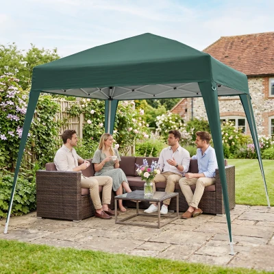 Outsunny Carpa Plegable 2,4x2,4 m, Pop-up, Cenador Pabellón de Jardín, Altura Ajustable con Bolsa de Transporte, Anti-UV, Impermeable, Gazebo para Camping, Fiestas, Exterior, Verde