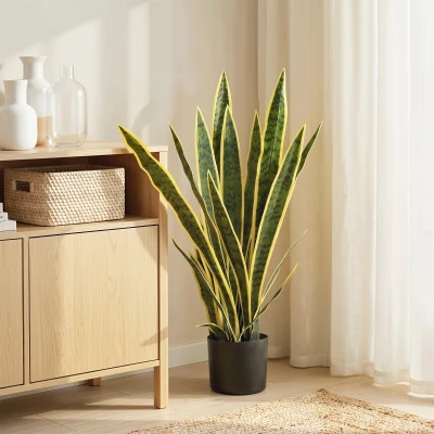 Outsunny Künstliche Schlangenpflanze groß 77 cm Kunstpflanze im Topf für Wohnzimmer Geschenk