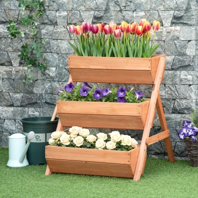 Outsunny 3 Tier Wooden Raised Garden Bed 66L 65x75cm Brown