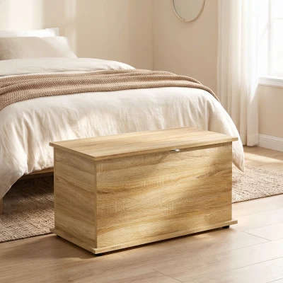 HOMCOM Banc Coffre Rangement Bois 80x40x45cm Couvercle Sécurité
