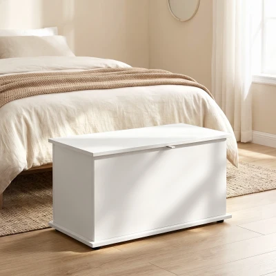 HOMCOM Banc Coffre Rangement 80x40x45cm Blanc Couvercle Sécurité