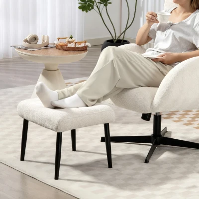 HOMCOM Sitzhocker Hocker mit weichem Sitzkissen Stahlbeinen Fußhocker mit Chenille-Stoff, 45 x 41 x 38 cm, Cremeweiß