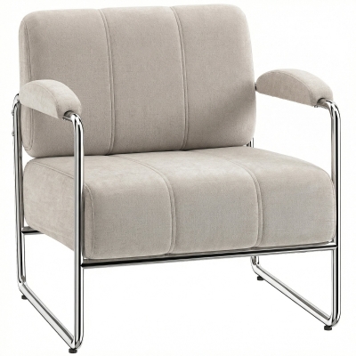 HOMCOM Moderner Sessel, Akzentstuhl mit breitem Sitz und dicker Polsterung, Chenille-Polsterstuhl fürs Wohnzimmer, Beige