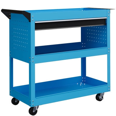 HOMCOM Werkzeugkoffer Werkzeugtrolley Werkzeugbox, 3 Ebenen, 4 Rollen, 82 cm x 35 cm x 76 cm, Blau