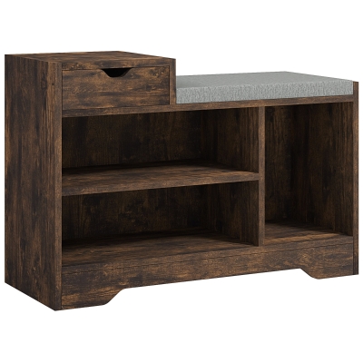 HOMCOM Móvel e Banco para Sapatos, 1 Gaveta e 3 Compartimentos, Capacidade 5 Pares, MDF, 76,5 x 30 x 52 cm, Castanho