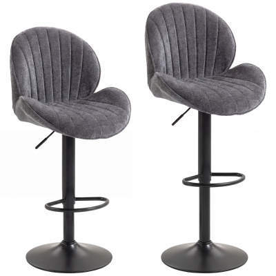 HOMCOM Lote de 2 Bancos de Bar, Altura Ajustável 62-83cm, Giratórias 360°, Assento Estofado, Encosto e Apoio para Pés, Cinza
