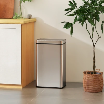 HOMCOM 60 L Sensor-Mülleimer, automatischer Deckel, Edelstahl, vielseitig einsetzbar, Silberfarben