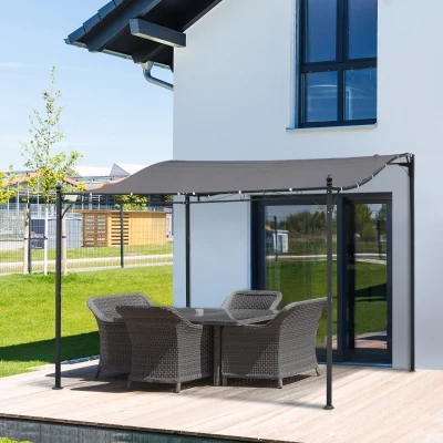 Outsunny Cenador de Jardín 3x3 m Pérgola con Toldo y 16 Orificios de Drenaje para Patio Terraza Metal y Poliéster 180 g/m² Resistente Gris