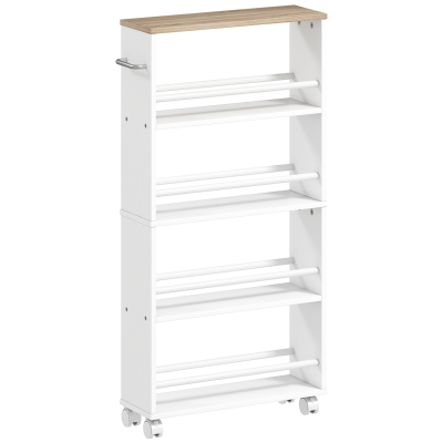 HOMCOM Multifunktionsregal mit Rollen, schmale Bauweise, 4 Fächer, 45x15x91 cm, Natur